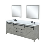 Lexora Marsyas 80 inch W Ash Grey Double Sink Vanity Cabinet, Cultured Marble Countertop, Faucet Set and 30 in Mirrors