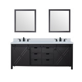 Lexora Marsyas 80 inch W Brown Double Sink Vanity Cabinet, Cultured Marble Countertop, Faucet Set and 30 in Mirrors
