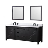 Lexora Marsyas 80 inch W Brown Double Sink Vanity Cabinet, Cultured Marble Countertop, Faucet Set and 30 in Mirrors