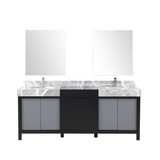 Lexora Zilara 80 inch W Black and Grey Double Sink Vanity Cabinet, Castle Grey Marble Top, Chrome Faucet Set and 30 in Mirrors