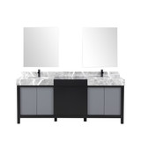 Lexora Zilara 80 inch W Black and Grey Double Sink Vanity Cabinet, Castle Grey Marble Top, Matte Black Faucet Set and 30 in Mirrors