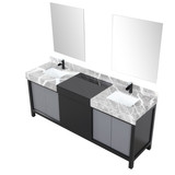 Lexora Zilara 80 inch W Black and Grey Double Sink Vanity Cabinet, Castle Grey Marble Top, Matte Black Faucet Set and 30 in Mirrors