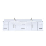 Lexora LVG84DM201 Geneva 84 in. W Glossy White Wall Mount Double Sink Vanity Cabinet, White Quartz Top, and Faucet Set