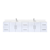 Lexora Geneva 84 in. W Glossy White Wall Mount Double Sink Vanity Cabinet, Cultured Marble Top, and Faucet Set