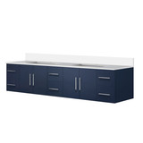 Lexora Geneva 84 in. W Navy Blue Wall Mount Double Sink Vanity Cabinet and White Quartz Top