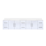 Lexora LVG84DM200 Geneva 84 in. W Glossy White Wall Mount Double Sink Vanity Cabinet and White Quartz Top