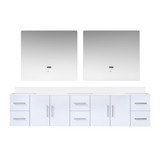 Lexora Geneva 84 in. W Glossy White Wall Mount Double Sink Vanity Cabinet, Cultured Marble Top, and 36 in. LED Mirrors