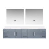 Lexora Geneva 84 in. W Dark Grey Wall Mount Double Sink Vanity Cabinet, White Quartz Top, and 36 in. LED Mirrors