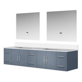 Lexora Geneva 84 in. W Dark Grey Wall Mount Double Sink Vanity Cabinet, White Quartz Top, and 36 in. LED Mirrors