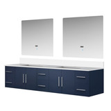 Lexora Geneva 84 in. W Navy Blue Wall Mount Double Sink Vanity Cabinet, Cultured Marble Top, and 36 in. LED Mirrors