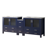 Lexora LVV84D36E600 Volez 84 inch W Navy Blue Double Sink Vanity Cabinet with Side Cabinet, and White Ceramic Top