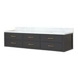 Lexora Castor 84 inch W Black Double Sink Wall Hung Vanity Cabinet and Carrara Marble Top