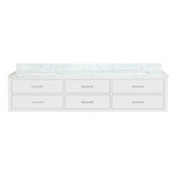 Lexora Castor 84 inch W White Double Sink Wall Hung Vanity Cabinet and Carrara Marble Top