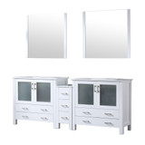 Lexora Volez 84 inch W White Double Sink Vanity Cabinet with Side Cabinet, White Ceramic Top, and 34 in Mirrors
