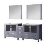 Lexora  LV341884SBESM34 Volez 84 in W x 18.25 in D Dark Grey Double Bath Vanity with Side Cabinet, White Ceramic Top, and 34 in Mirrors