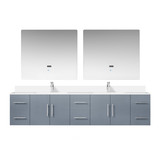 Lexora LVG84DB211 Geneva 84 in. W Dark Grey Wall Mount Double Sink Vanity Cabinet, White Quartz Top, Faucet Set, and 36 in. LED Mirrors