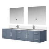 Lexora LVG84DB311 Geneva 84 in. W Dark Grey Wall Mount Double Sink Vanity Cabinet, Cultured Marble Top, Faucet Set, and 36 in. LED Mirrors