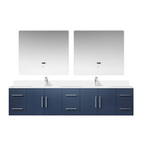 Lexora Geneva 84 in. W Navy Blue Wall Mount Double Sink Vanity Cabinet, Cultured Marble Top, Faucet Set, and 36 in. LED Mirrors
