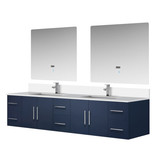 Lexora LVG84DE311 Geneva 84 in. W Navy Blue Wall Mount Double Sink Vanity Cabinet, Cultured Marble Top, Faucet Set, and 36 in. LED Mirrors