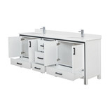 Lexora LVZV84DA301 Ziva 84 inch W White Double Sink Vanity Cabinet, Cultured Marble Top and Faucet Set