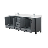 Lexora Ziva 84 inch W Dark Grey Double Sink Vanity Cabinet, White Quartz Top and Faucet Set
