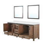 Lexora LVZV84DN210 Ziva 84 inch W Rustic Barnwood Double Sink Vanity Cabinet, White Quartz Top and 34 in Mirrors