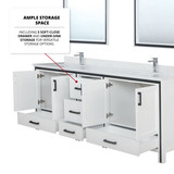 Lexora  LVZV84DA210 Ziva 84 in W x 22 in D White Double Bath Vanity, White Quartz Top and 34 in Mirrors