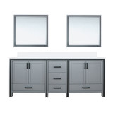 Lexora Ziva 84 inch W Dark Grey Double Sink Vanity Cabinet, White Quartz Top and 34 in Mirrors