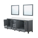 Lexora LVZV84DB210 Ziva 84 inch W Dark Grey Double Sink Vanity Cabinet, White Quartz Top and 34 in Mirrors