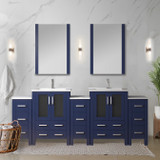Lexora Volez 84 inch W Navy Blue Double Sink Vanity Cabinet with Side Cabinets, and White Ceramic Top