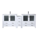 Lexora LVV84D36A601 Volez 84 inch W White Double Sink Vanity Cabinet with Side Cabinet, White Ceramic Top, and Faucet Set