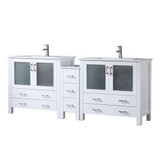 Lexora Volez 84 inch W White Double Sink Vanity Cabinet with Side Cabinet, White Ceramic Top, and Faucet Set