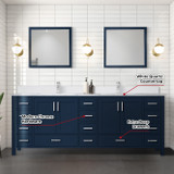 Lexora  LJ342284DEWQ000 Jacques 84 in. W x 22 in. D Navy Blue Double Bath Vanity and White Quartz Top