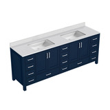 Lexora Jacques 84 in. W Navy Blue Double Sink Vanity Cabinet and White Quartz Top