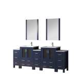 Lexora LV341884SEESM22 Volez 84 inch W Navy Blue Double Sink Vanity Cabinet with Side Cabinets, White Ceramic Top, and 22 in Mirrors