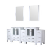 Lexora Volez 84 inch W White Double Sink Vanity Cabinet with Side Cabinets, White Ceramic Top, and 22 in Mirrors