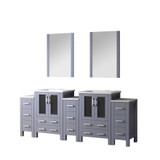 Lexora Volez 84 inch W Dark Grey Double Sink Vanity Cabinet with Side Cabinets, White Ceramic Top, and 22 in Mirrors