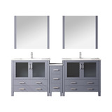 Lexora Volez 84 inch W Dark Grey Double Sink Vanity Cabinet with Side Cabinet, Faucet Set, White Ceramic Top, and 34 in Mirrors