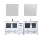 Lexora LV341884SAESM34F Volez 84 inch W White Double Sink Vanity Cabinet with Side Cabinet, Faucet Set, White Ceramic Top, and 34 in Mirrors