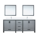 Lexora LVZV84DB211 Ziva 84 inch W Dark Grey Double Sink Vanity Cabinet, White Quartz Top, Faucet Set and 34 in Mirrors