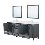 Lexora Ziva 84 inch W Dark Grey Double Sink Vanity Cabinet, White Quartz Top, Faucet Set and 34 in Mirrors