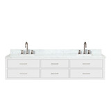 Lexora Castor 84 inch W White Double Sink Wall Hung Vanity Cabinet, Carrara Marble Top, and Faucet Set
