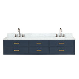 Lexora LVC84DE101 Castor 84 inch W Blue Double Sink Wall Hung Vanity Cabinet, Carrara Marble Top, and Faucet Set