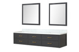 Lexora Castor 84 inch W Black Double Sink Wall Hung Vanity Cabinet, Carrara Marble Top, and 36 in Mirrors