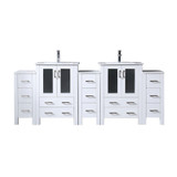 Lexora Volez 84 inch W White Double Sink Vanity Cabinet with Side Cabinets, White Ceramic Top, and Faucet Set