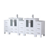 Lexora Volez 84 inch W White Double Sink Vanity Cabinet with Side Cabinets, White Ceramic Top, and Faucet Set