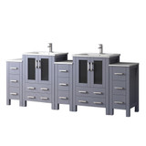 Lexora LVV84D24B601 Volez 84 inch W Dark Grey Double Sink Vanity Cabinet with Side Cabinets, White Ceramic Top, and Faucet Set