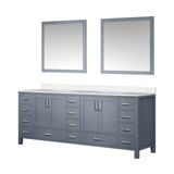 Lexora Jacques 84 in. W Dark Grey Bath Vanity Cabinet, Cultured Marble Top, and 34 in. Mirror