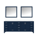 Lexora Jacques 84 in. W Navy Blue Bath Vanity Cabinet, Cultured Marble Top, and 34 in. Mirror