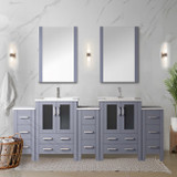Lexora  LV341884SBESM22F Volez 84 in W Dark Grey Double Bath Vanity with Side Cabinets, Faucet Set, White Ceramic Top, and 22 in Mirrors